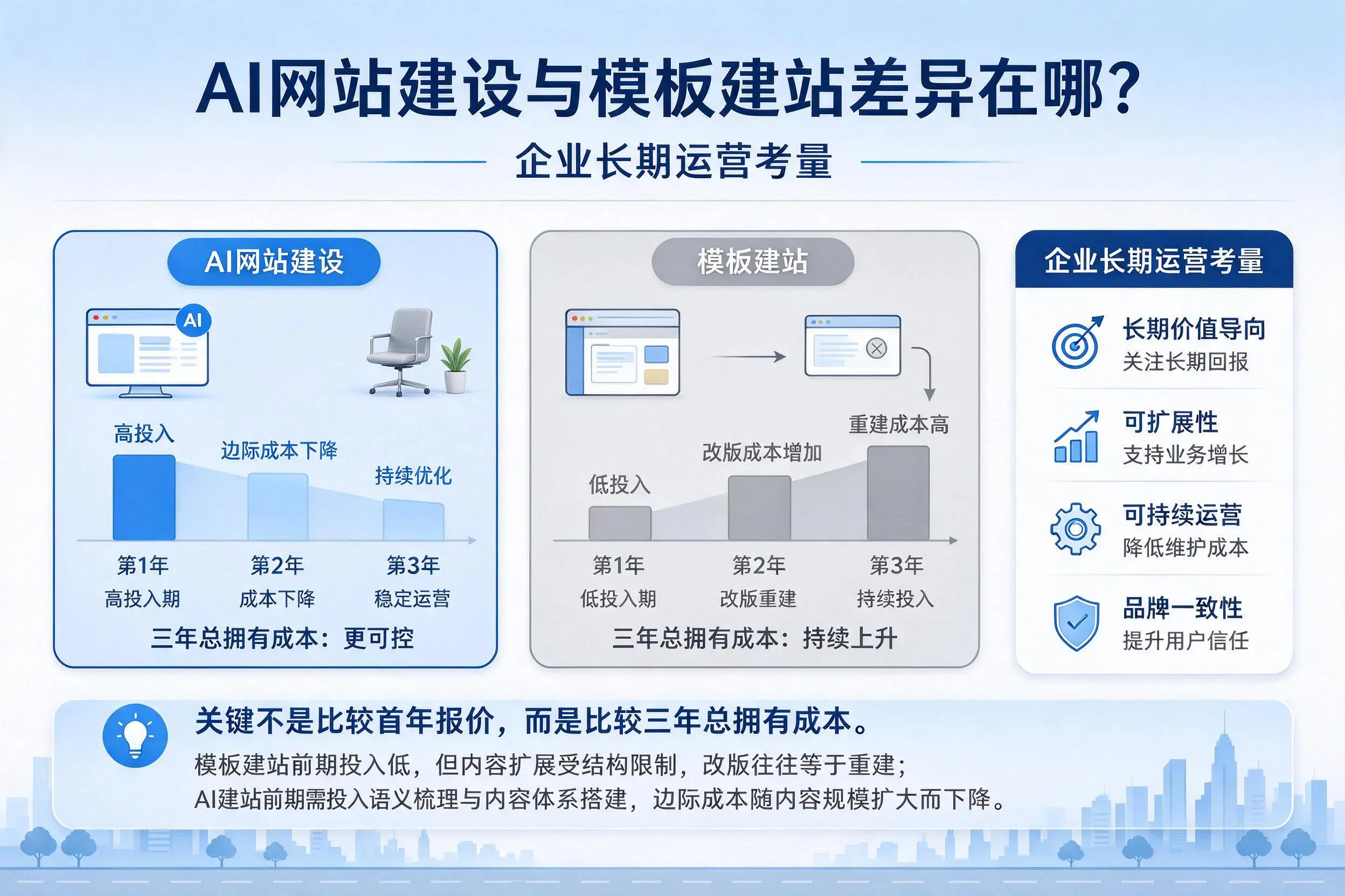 AI网站建设与模板建站差异在哪?宜昌企业长期运营考量